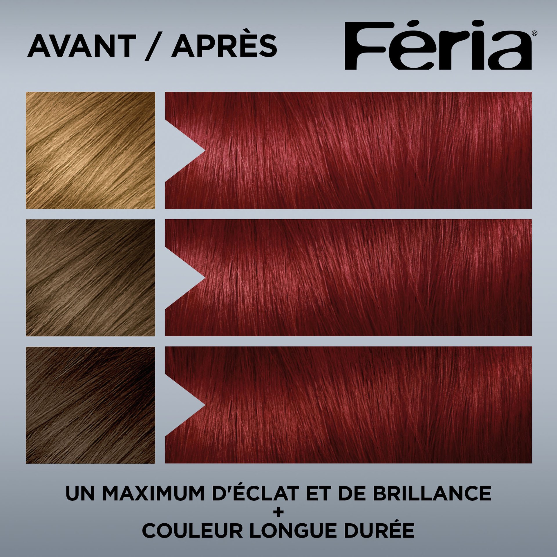 Avant et après la coloration Feria R57 Auburn Moyen Intense